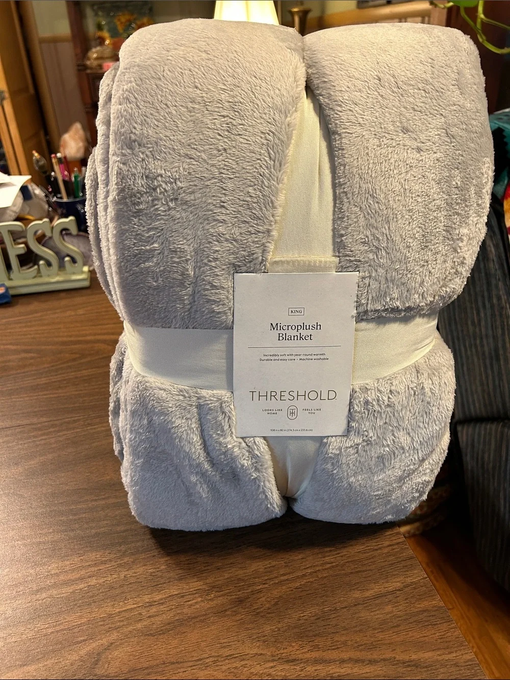 Threshold Plush Microplush Blanket - Light Gray